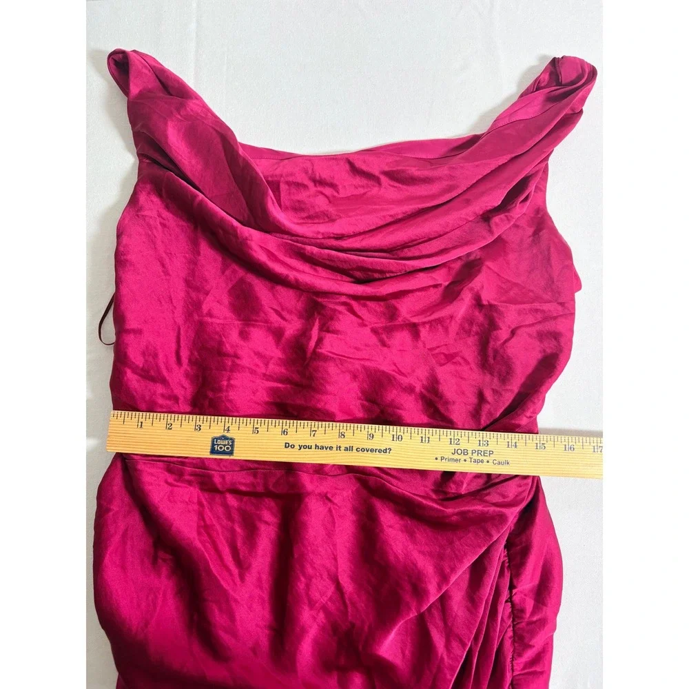 Abercrombie & fitch Satin Cowl Neck Ruched Maxi Dress Magenta Pink Formal XL new